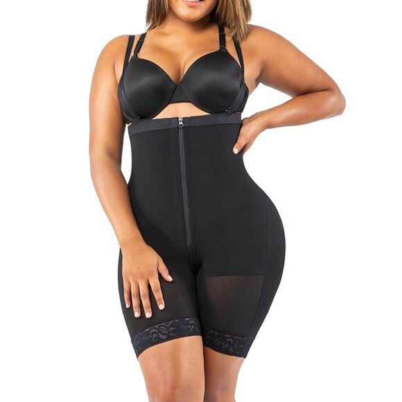 Mid-Thigh Post-Surgical Compression Body Shaper Detachable Straps Zipper Crotch - Picture 3 of 8